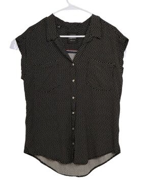 JACHS Girlfriend NY Black White Print Button Up Blouse Medium Short Sleeve